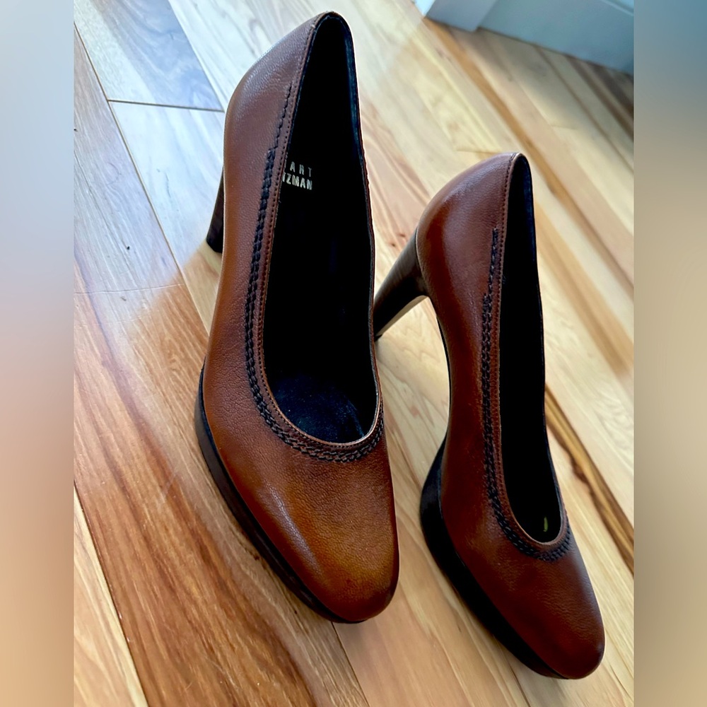 Stuart Weizman Brown Leather Platform Pumps. Sz 7 - image 2